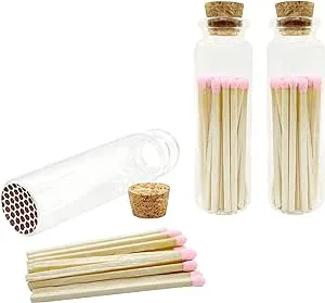 Thankful Greetings Light Pink Tip 2" Safety Matches | 3 Glass Bottles Each with ...