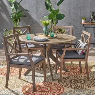 Llano Outdoor 5 Piece Acacia Wood Dining Set by Christopher Knight Home - Teak + ...