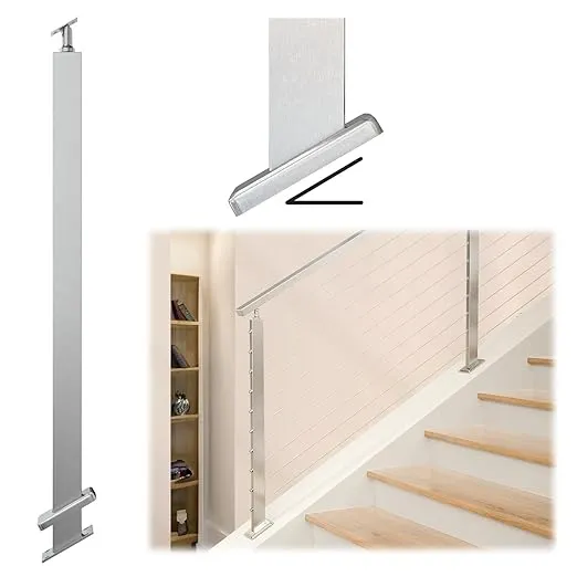 Muzata Brushed Slope Cable Railing Post 36"x1"x2" for 28-33 Degrees Slope Stair T304 Stainless Steel Cable Railing System Kit Indoor Outdoor PR11 LA4S