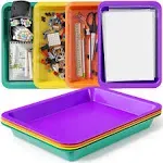 Plastic Trays for Classroom, Office Organizing, Arts & Crafts Letter & Papers Flat Storage Bins Sensory Tray Set of 4 Colo