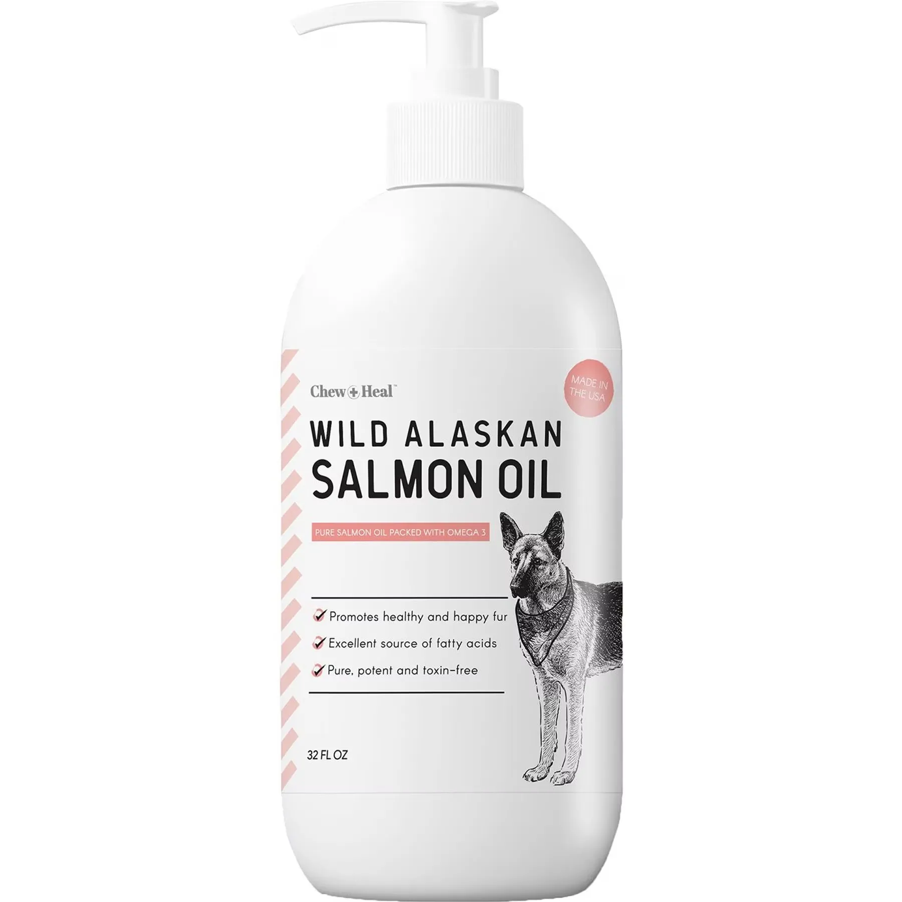 Chew + Heal Pure Wild Alaskan Salmon Oil for Dogs - Pump Cap Bottle