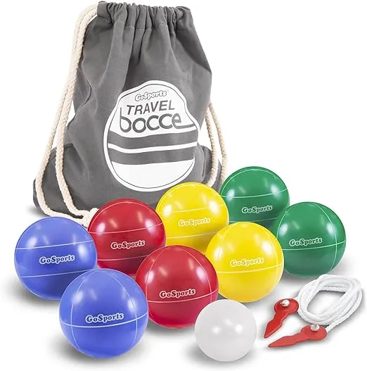 GoSports Mini Travel Size Bocce Game Set with 8 Balls, Pallino, Tote Bag and Measuring Rope - Choose Your Size