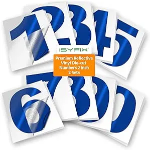 iSYFIX Reflective Blue Vinyl Numbers Stickers – (2 Sets) 2 Inch – Premium Self-Adhesive Decal Die Cut and Pre-Spaced for Mailbox, Signs, Window, Door, Cars, Trucks, Home, Business, Address Number