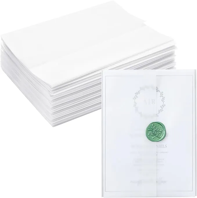 Bright Creations 100 Pack Vellum Jackets for 5x7 Invitations, Pre-Folded Bulk Transparent Paper Envelope Liners for Wedding Cards and Scrapbooking