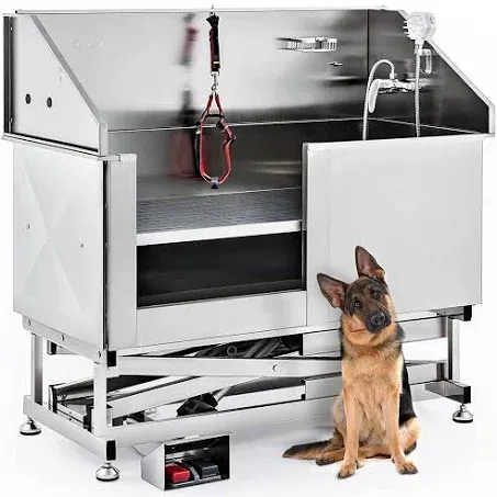 CO-Z 50 Inch Electric Dog Bathing Station for Large Dogs, Height Adjustable Stainless Steel Dog Pet Washing Station, Professional Dog Grooming Tub with Electric Lift, Pet Wash Bath Station Max 75" H