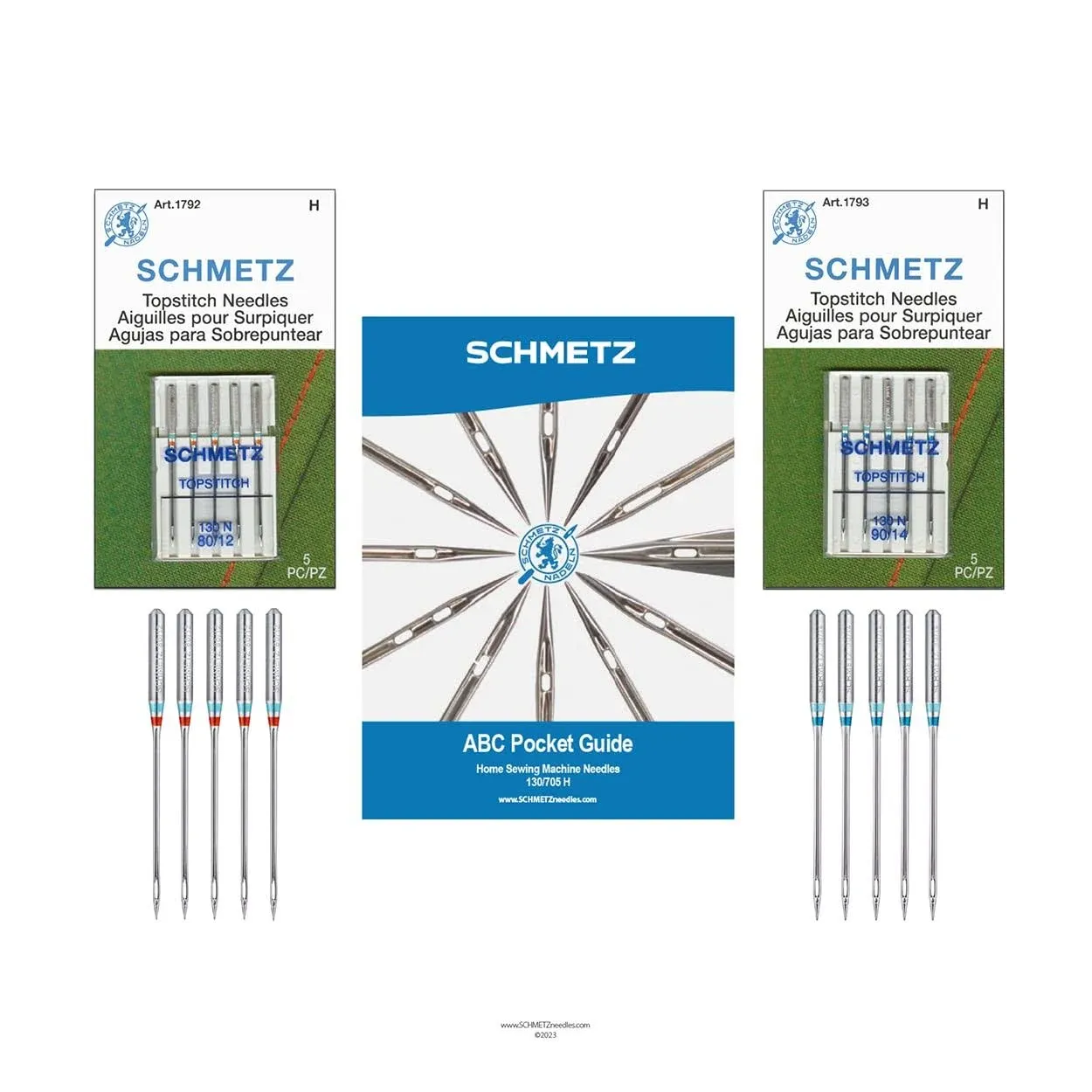 SCHMETZ Topstitch Sewing Machine Needle Combo Pack (10 Needles Total and 1 SCHMETZ ABC Pocket Guide)