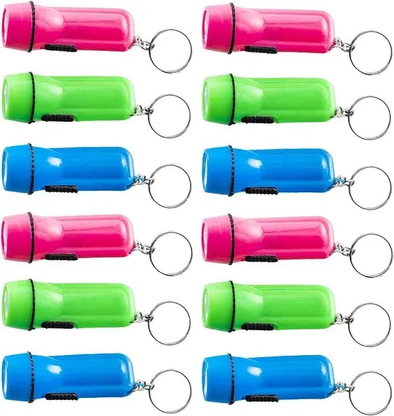 Kicko Mini LED Flashlight Keychains 12-Pack Assorted Colors - 2.5