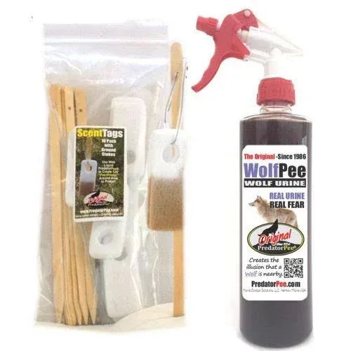 PredatorPee Original Wolf Urine 16oz Spray Bottle Combo with ScentTags