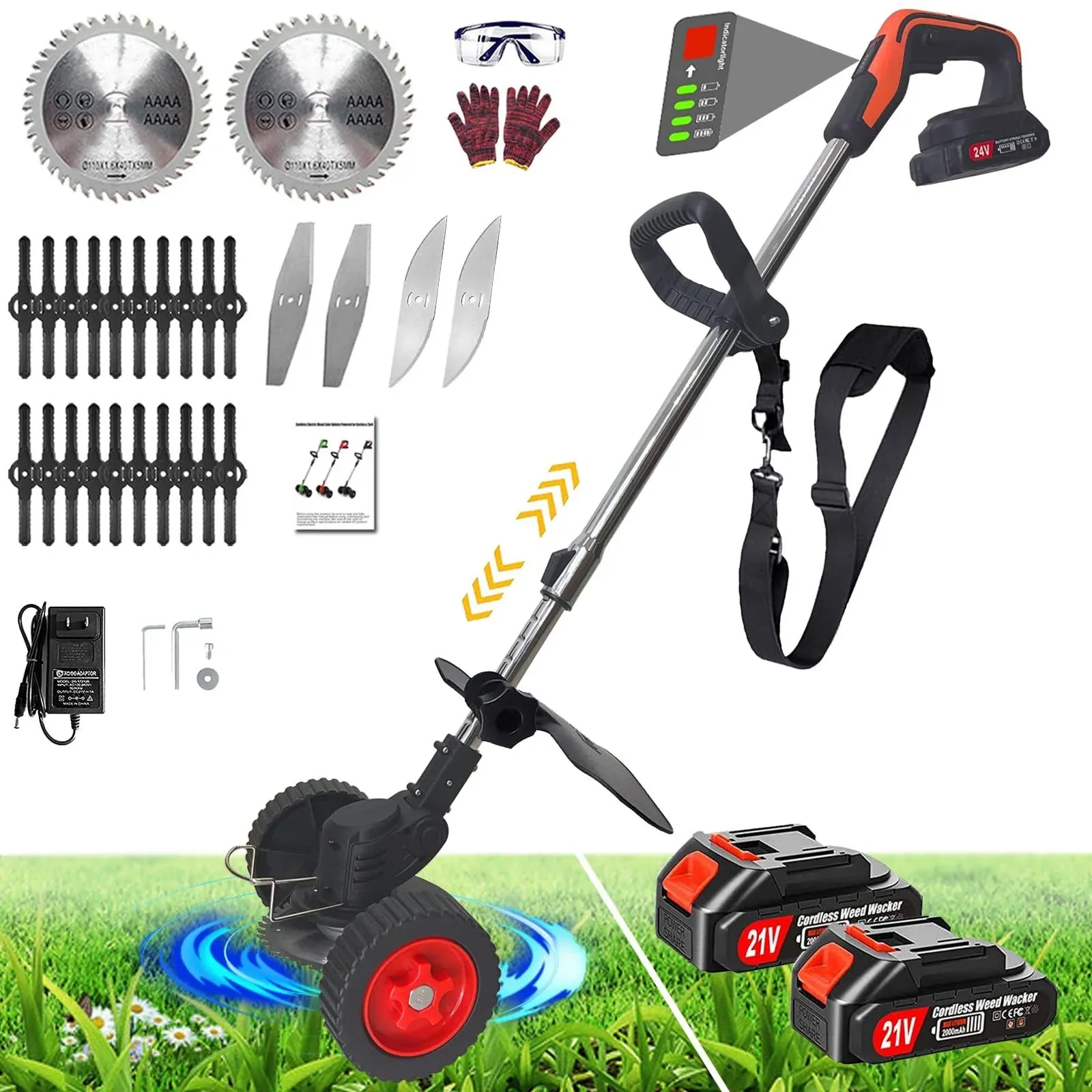 Electric Weed Wacker Cordless Weed Eater Battery Powered, 24V/2000mAh Brush ...