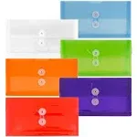 JAM PAPER Plastic Envelopes with Button & String Tie Closure - #10 Business Booklet - 5 1/4 x 10 - Assorted Colors - 6/pack