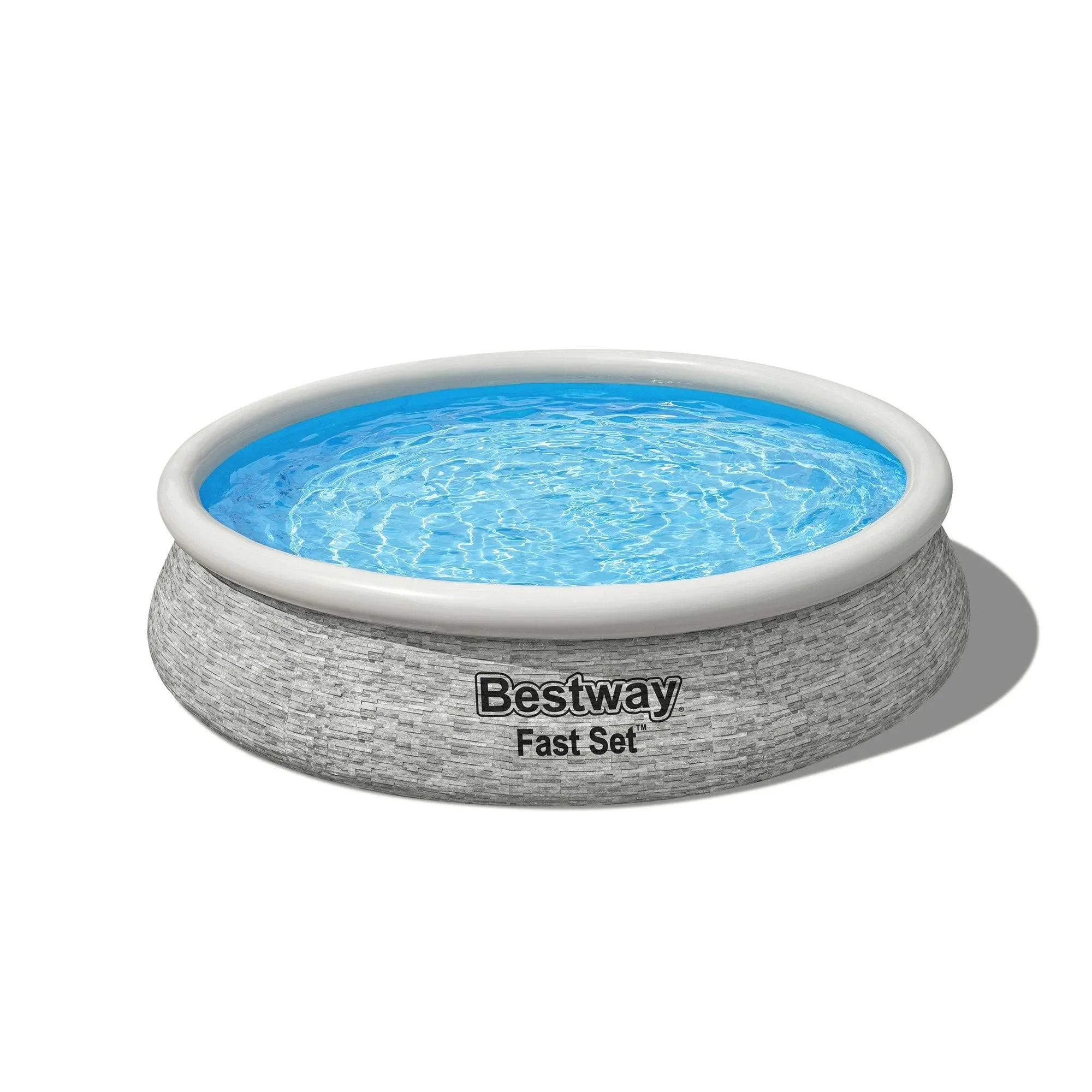 Bestway Fast Set 12' x 30" Round Inflatable Stacked Stone Swimming Pool Set