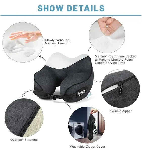 Travel Pillow- Neck Pillow Airplane, Size L for People Over 190, Unique Neck and Head Back Support Travel Pillow for Traveling Sleeping Airplanes,Memory Foam Filling, Black