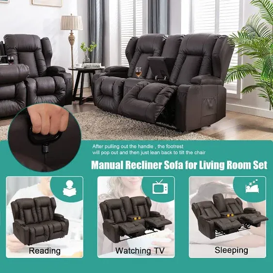 SAMERY Loveseat Recliner Reclining Loveseat with Console, RV Reclining Loveseat Wall Hugger Recliners RV Theater Recliner Love Seat with Cup Holders