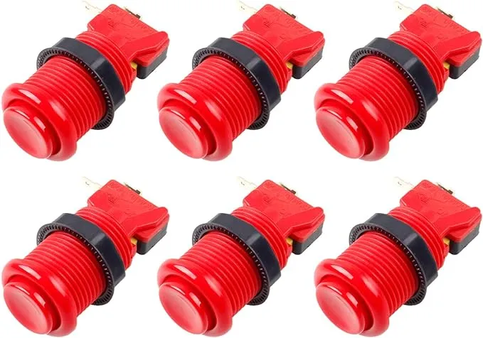 EG STARTS 6X American Style Standard Arcade Buttons Switchable Happ Type 30mm Push Button 3/16" Terminal for Jamma Mame Kit Parts (Red)