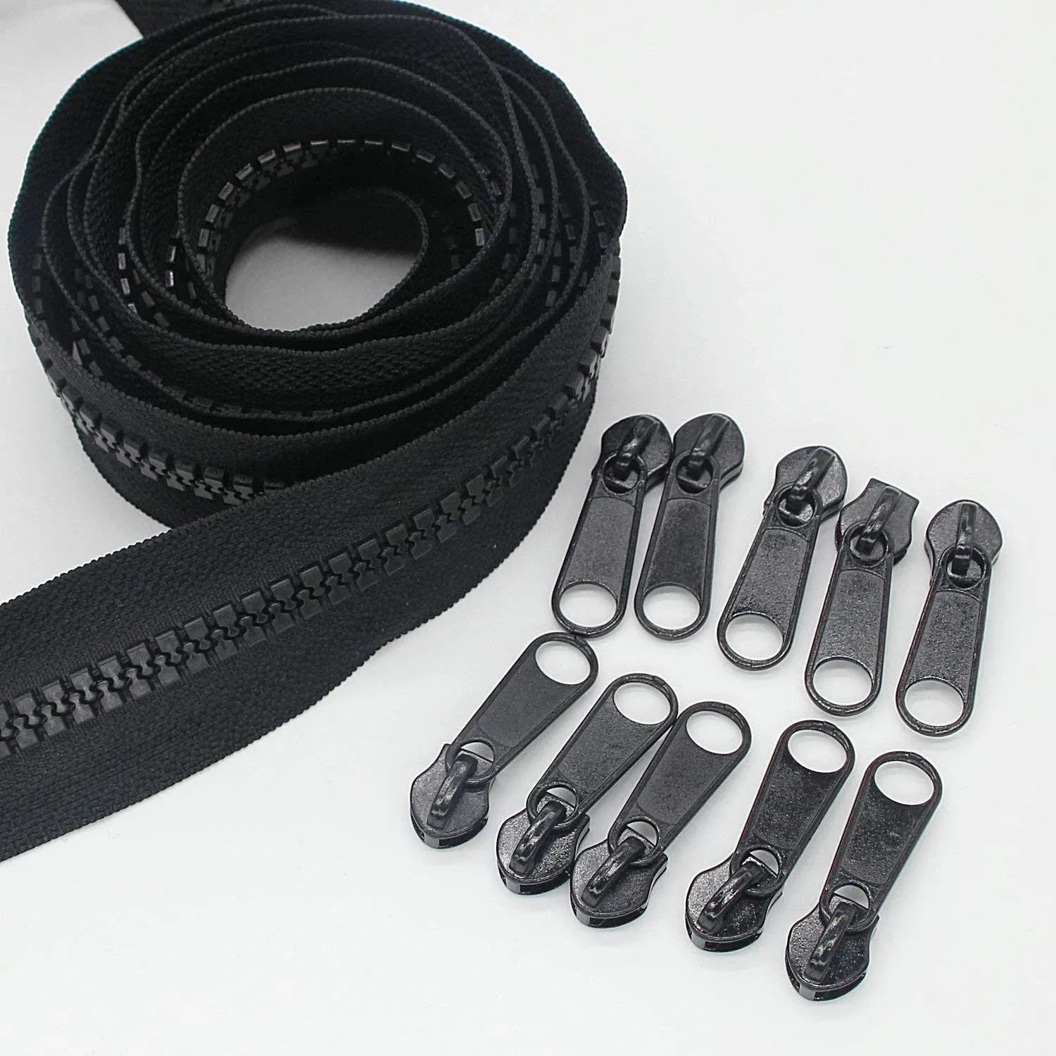 #10 Large Plastic Zipper by The Yard Bulk 5 Yards with 10pcs Long Sliders for...