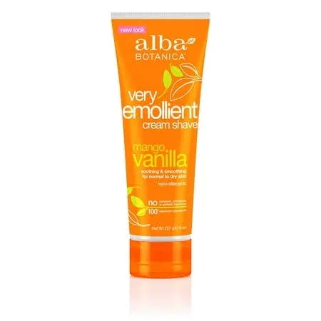 Alba Botanical Mango Vanilla Very Emollient Cream Shave, 8 Ounce Tubes (Pack of 4)