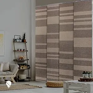 GoDear Design Thermal Insulated Adjustable Sliding Panel Track Blinds for Patio Doors 45.8"- 86" W x 96" H, Extendable Vertical Blind for Bedroom, Metallic Luster Trimmable Fabric Panel Curtains, Wood