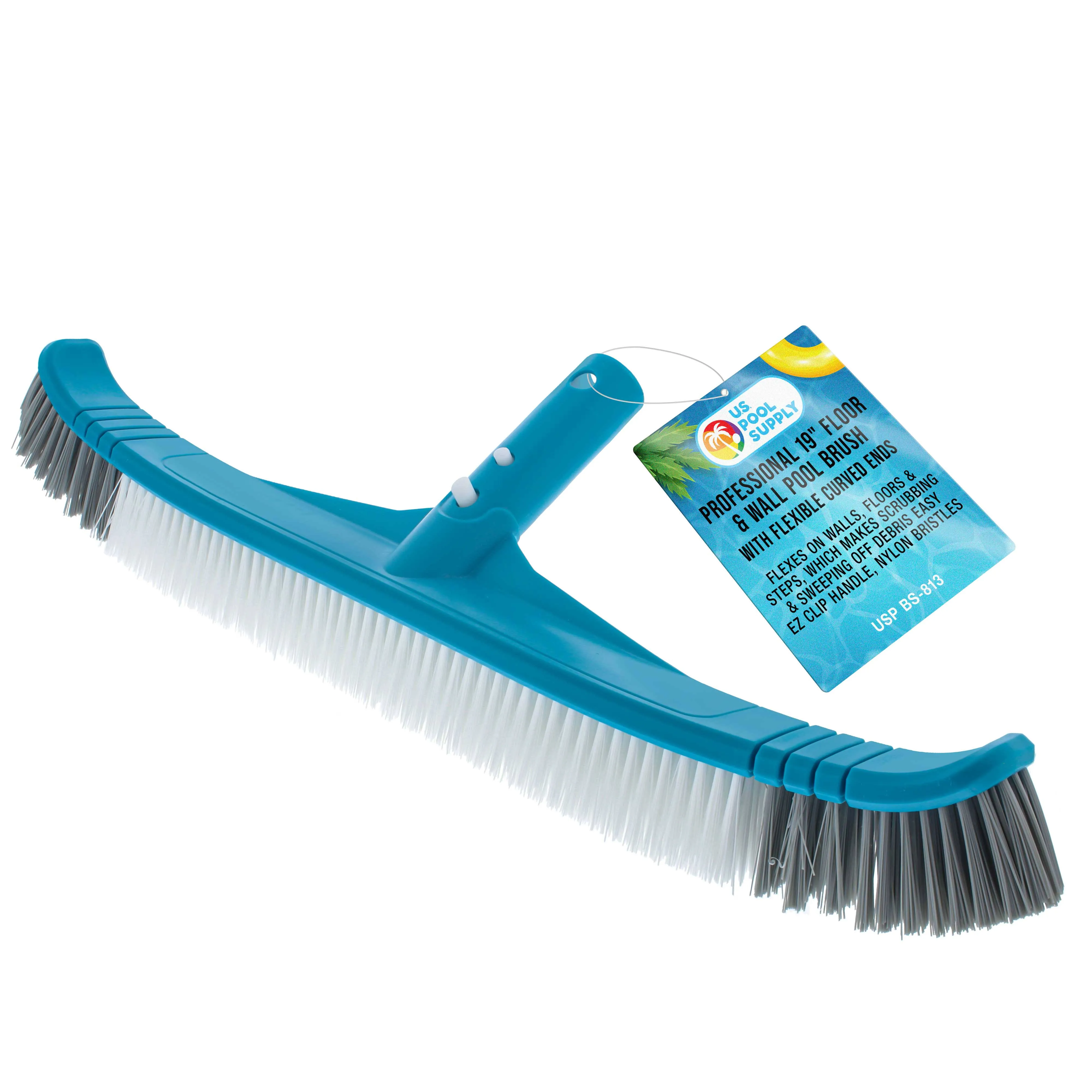 U.S. Pool Supply Professional 19" Floor & Wall Pool Brush with Flexible Curved Ends - Flexes On Walls, Floors & Steps, which Makes Scrubbing &