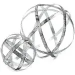 2 Piece Silver Metal Decorative Spheres For Home Decor Table Rustic Style Shelf 