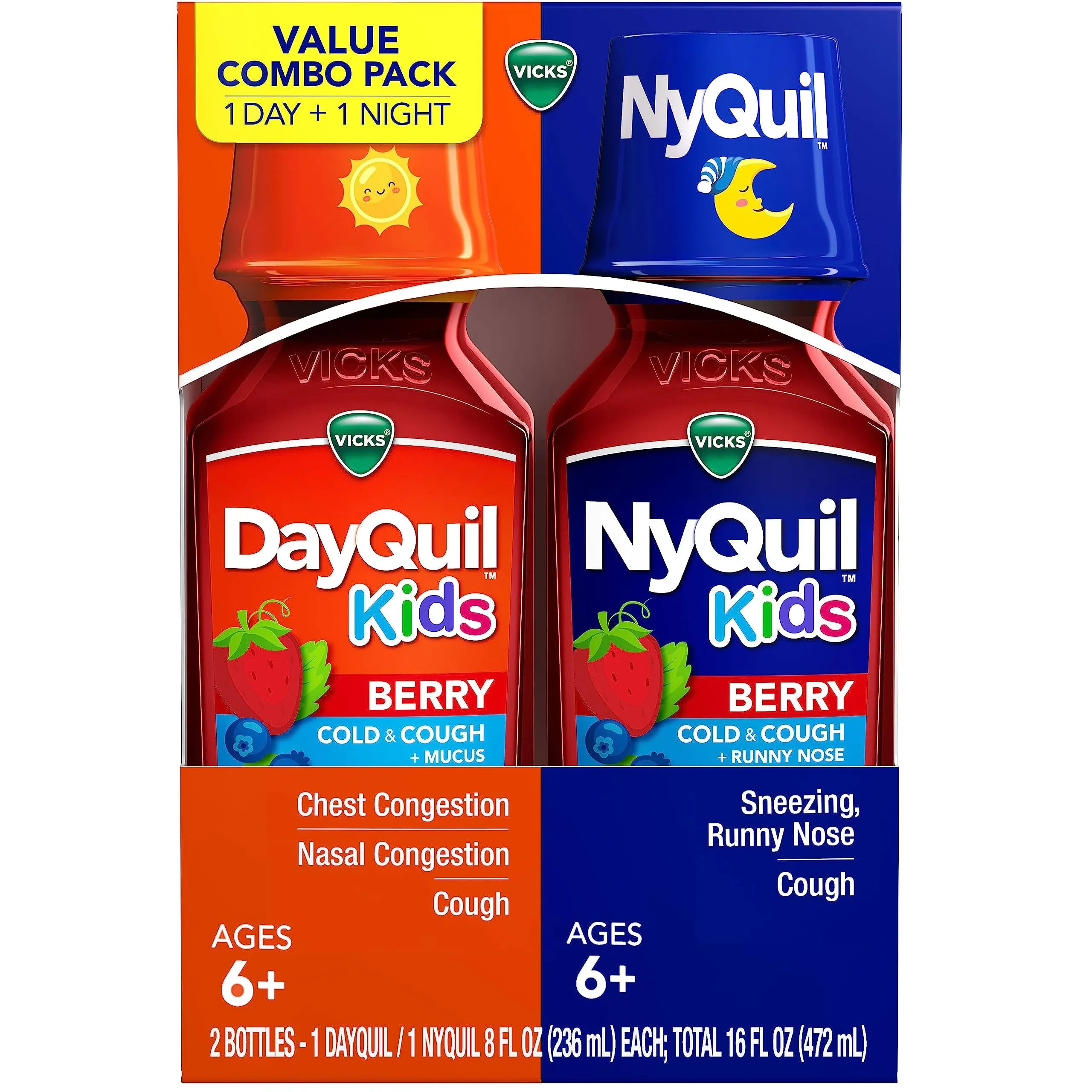 Vicks DayQuil &amp; Nyquil Kids Cold &amp; Cough Value Pack, Berry, 8 fl oz each 6/25