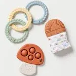 Itzy Ritzy Teething Toy Gift Set - Includes 1 Teething Mitt with Crinkle Sounds, 1 Sensory Popper Toy & 3 Textured Linking Rings - Ideal for Sensory Play, Soothing Relief and Engaging Baby