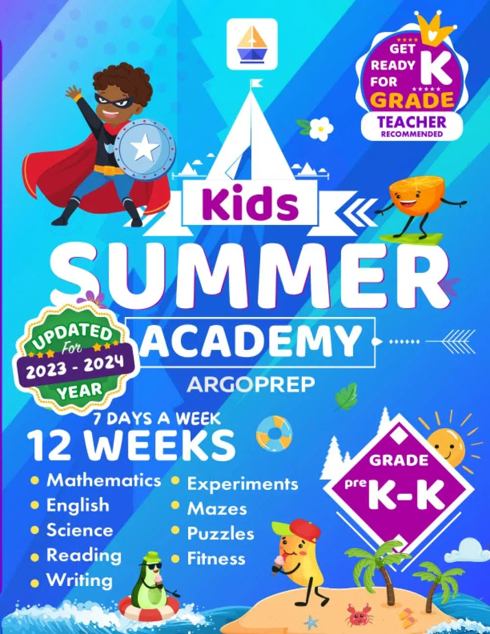 Kids Summer Academy by Argoprep - Prek to K: 8 Weeks of Math, (Paperback) - NEW