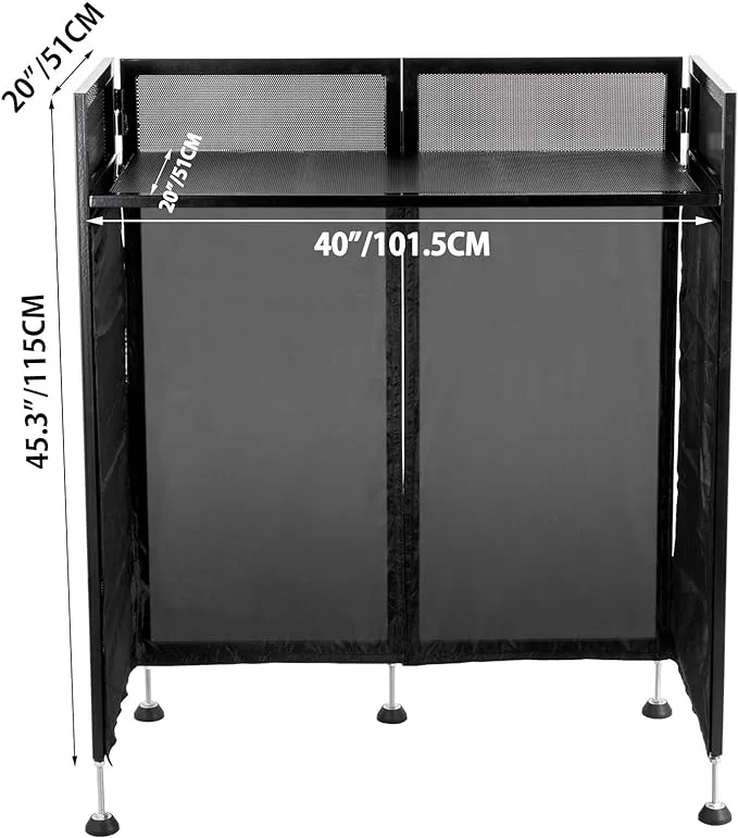 VEVOR Adjustable DJ Facade Table with White & Black Scrim, Folding DJ Booth Metal Frame, Foldable Cover Screen