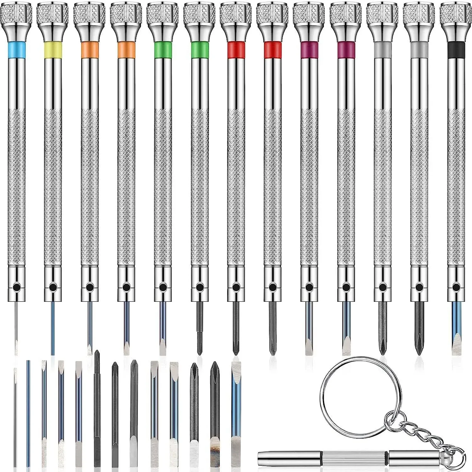 13 Pieces Jewelers Screwdriver Set Micro Precision Watchmaker Screwdriver Set 0.6-2.0 mm with 13 Extra Replace Blades for Watch Repair Jewelry Eyeglasses Electronics