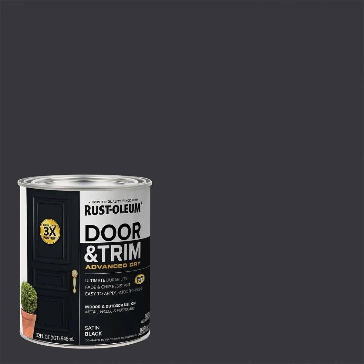 Black, Rust-Oleum Satin Door and Trim Paint-369383, Quart