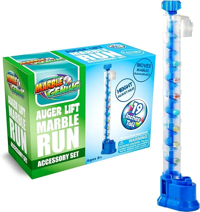 Marble Genius Auger Lift: Expandable Marble Run Accessory Set Automatically Elevates Marbles Up to 19 Inches