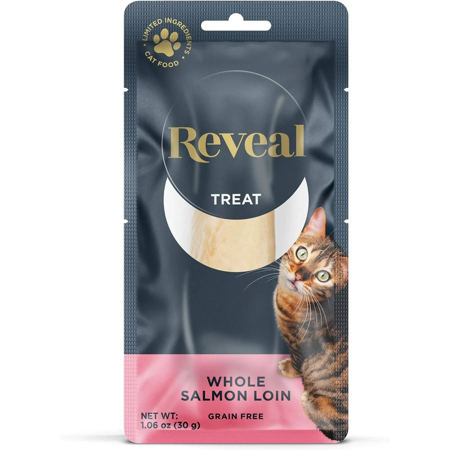 Reveal Natural Cat Treats, 12 Count Single Ingredient Treat for Cats, Grain Free, Whole Salmon Loin, 1.06 oz Bags