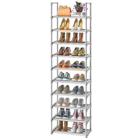 OYREL 10-Tier Metal Shoe Rack, Narrow Shoe Rack Organizer, Sturdy Shoe Shelf for Closets, Entryway, Bedroom, Garage