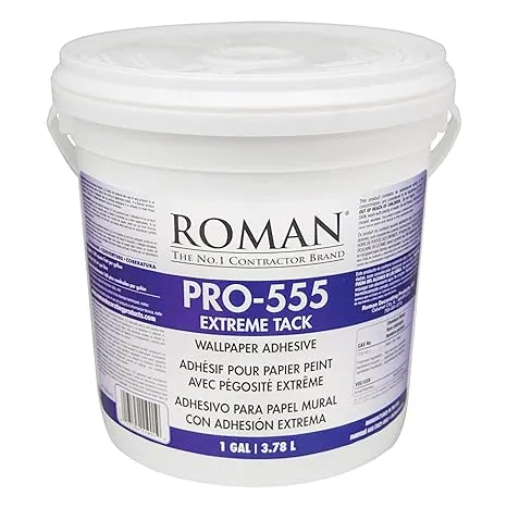 Roman Extreme Tack Wallpaper Adhesive Paste, Permanent Bond, Durable, Low Moisture, Easy Application, Tan, (1 Gallon - 160 sq. ft.)