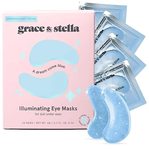 grace & stella Award Winning Under Eye Mask (Blue, 24 Pairs) Reduce Dark Circles, Puffy Eyes, Undereye Bags, Wrinkles, Gel Under Eye Patches, Birthday Gifts for Women - Vegan Cruelty-Free Self Care