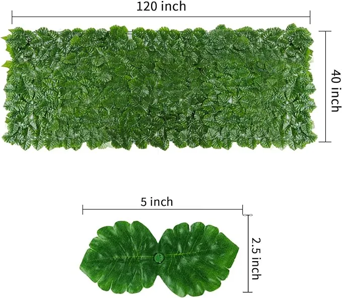 Artificial Ivy Privacy Fence Screen, 120x40 Inch Artificial Faux Ivy Hedge, Expandable Faux Privacy Fence with 80 pcs Zip Ties Decoration for Outdoor Garden, Color Printing Watermelon Leaves