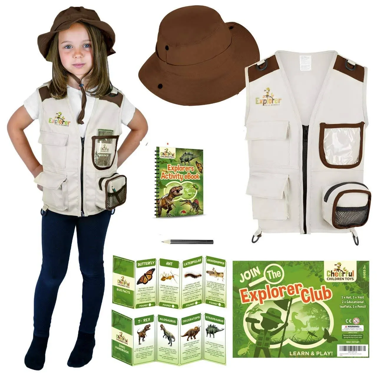 Kids Explorer Costume - Safari Vest and Hat - Boys & Girls Aged 3-7 - Role Play as Paleontologist or Zoo Keeper