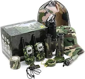 Cerem Outdoor Adventure Kit for Kids – Premium Camouflage Camping Gear with Walkie Talkies – Military Style Toys – Explo