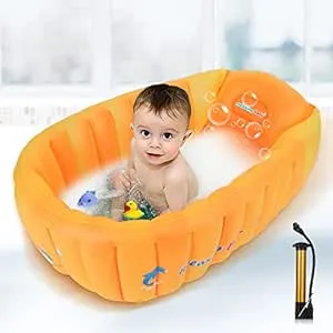 Relaxing Baby Inflatable Baby Bathtub, Anti- Slip Toddler Tub Portable Newborn Bathtub with Foldable Shower Basin Travel Tub for 6-36 Months Infants