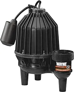 Wayne 57333-WYN4 SEL50 1/2 hp Thermoplastic Sewage Pump with Piggyback Tether Float Switch, Black