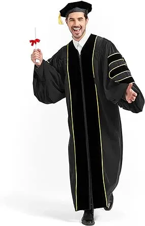 GRADWYSE Tam Gown for Phd Graduates Regalia Golden Trim unisex Large (42, Black ...