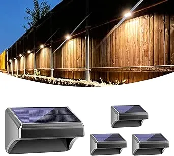 Bridika Solar Fence Lights Warm White & White, Solar Outdoor Wall Lights, Fence Solar Lights Outdoor Waterproof for Step, Backyard, Fence, Wall, Patio, Deck Railing, Stair (4 Pack)