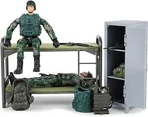 Click N' Play Military Life Living Quarters Bunk Bed - 14 Piece Army Toys Play Set with Accessories