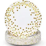 MATICAN Party Paper Plates, 50-Pack Disposable White and Gold Plates