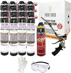 Vega Bond Premium Single Component, Self Expanding, Purplecoat Closed Cell Insulation Spray Foam 29 oz, Acoustic Spray,20 Board Feet Coverage at 1 inch Thickness (12 Pack + Gun + Cleaner)