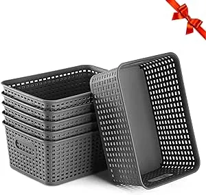 AREYZIN Plastic Storage Baskets Set of 6 Durable Small Pantry Organizer Bins Organization and Storage Shelves Baskets for Kitchen Org