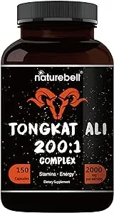 Tongkat Ali 200:1 (Longjack) Extract for Men, 2000mg Per Serving, 150 Capsules, Indonesia Origin, Eurycoma Longifolia | with Panax Ginseng for Energy, Stamina, & Male Health Support