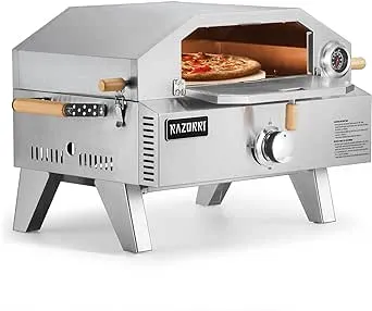 Razorri Outdoor Propane Pizza Oven with 13" Stone and Thermometer, 2-in-1 Gas Pizza Maker and BBQ Grill for Camping, Patios, and Outdoor Cooking