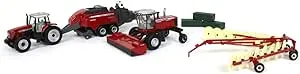 Massey Ferguson 1/64 4 Piece Haying Set Includes Tractor, Wind Rower, Baler, Hay Rake, and Bales by ERTL 16421, unisex adult