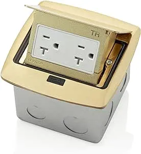 Leviton PFTR2-BR Pop-Up Floor Box with 20 Amp, Tamper-Resistant Outlet, Brass