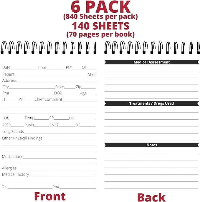 EMT Vital Statistics Notepad - 6 Pack Vitals Notebook For First Responder Note Pad, Medical Paramedic Gear And Supplies. Perfect EMS/EMT Gifts